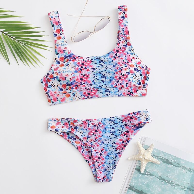 

Floral Print Tank Bikini Swimsuit, Multicolor