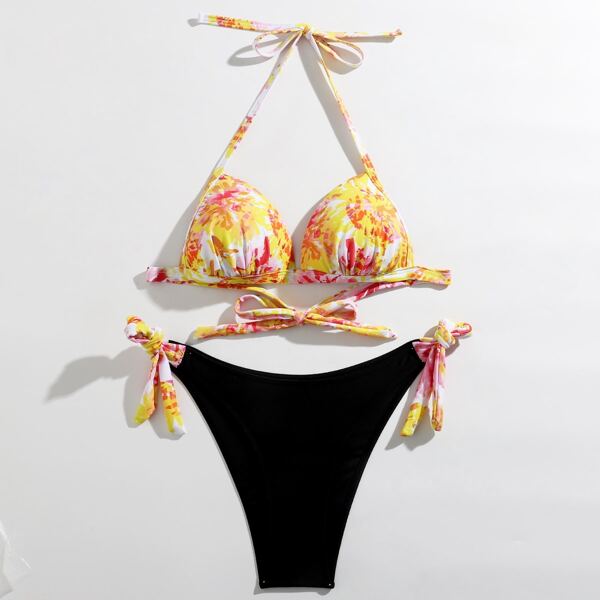 

Tie Dye Triangle Halter Tie Side Bikini Swimsuit, Multicolor