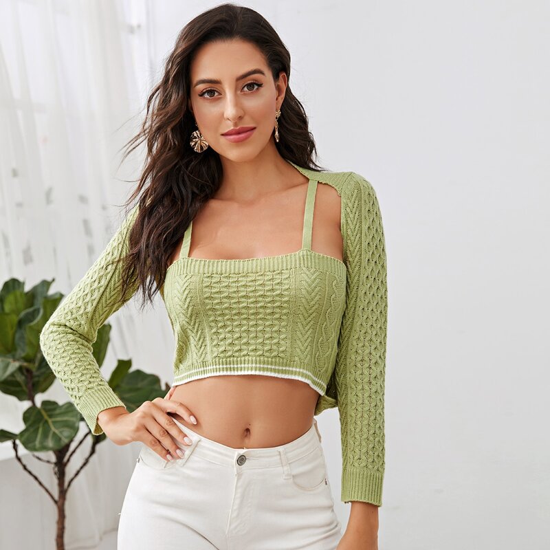 

Cable Knit 2 In 1 Sweater, Lime green