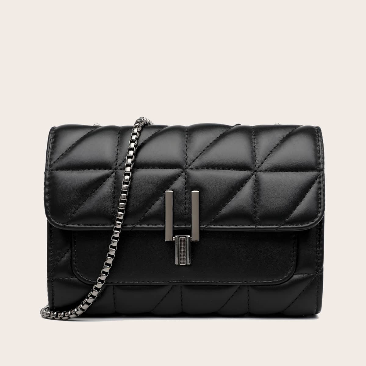 

Metal Lock Quilted Chain Crossbody Bag, Black