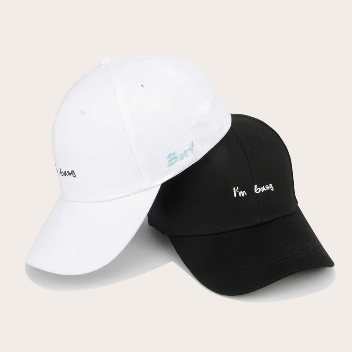 

2pcs Letter Embroidery Baseball Cap, Black and white