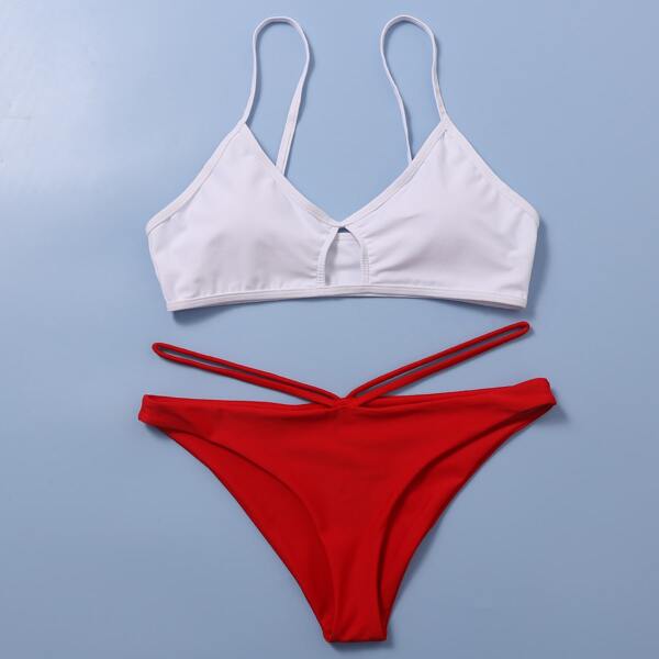 

Cut Out Front Bikini Swimsuit, Red and white