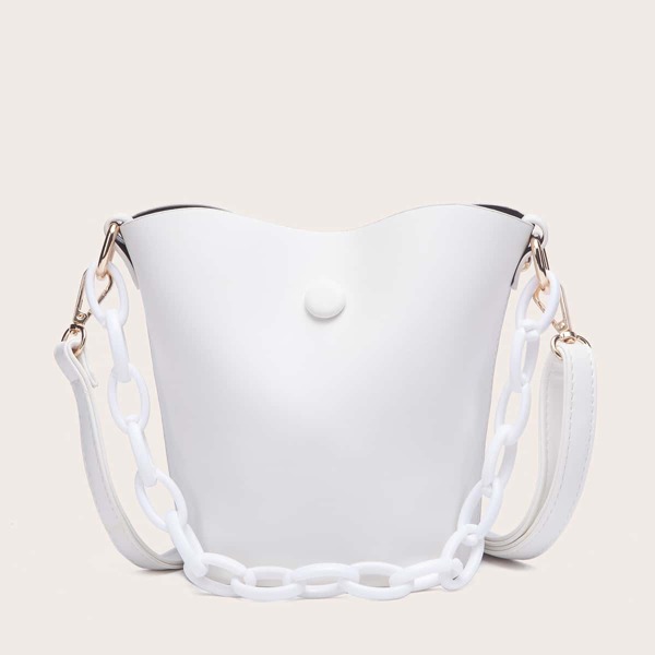 

Chain Decor Minimalist Bucket Bag, White