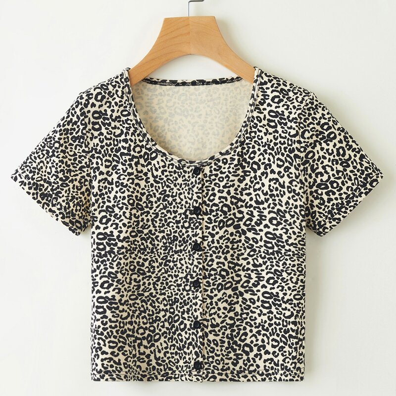 

Leopard Button Front Tee, Multicolor