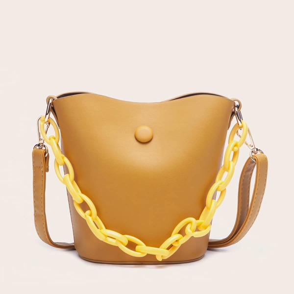 

Chain Decor Minimalist Bucket Bag, Yellow