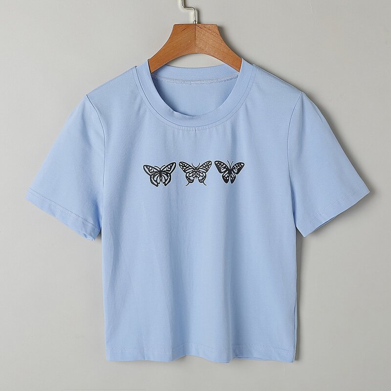 

Butterfly Print Tee, Baby blue