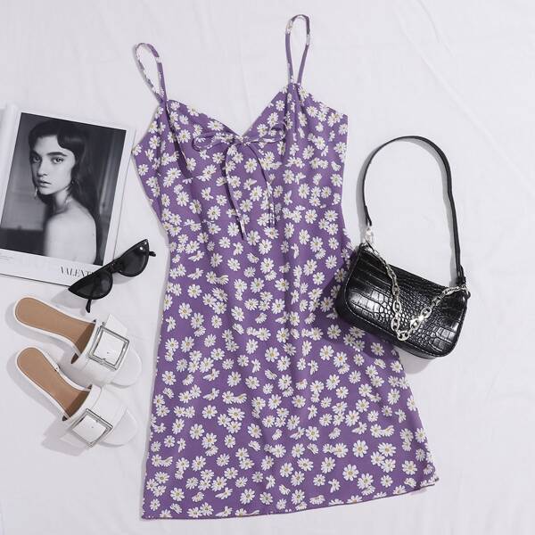 

Tie Front Daisy Cami Dress, Lilac purple