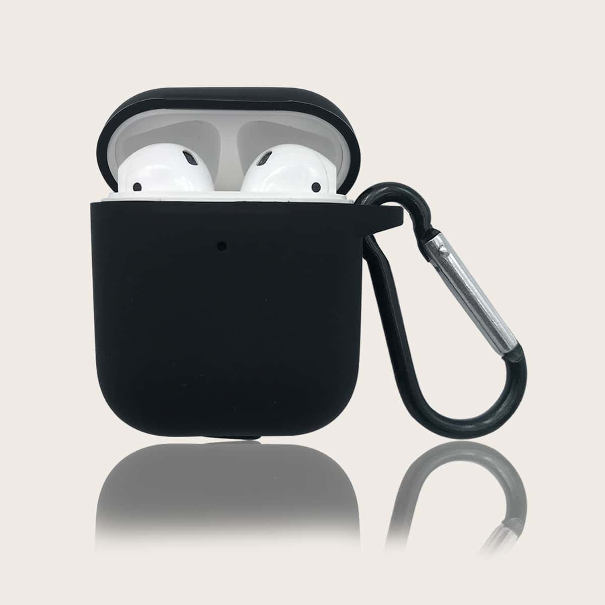 

1pc Solid Airpods Case, Black