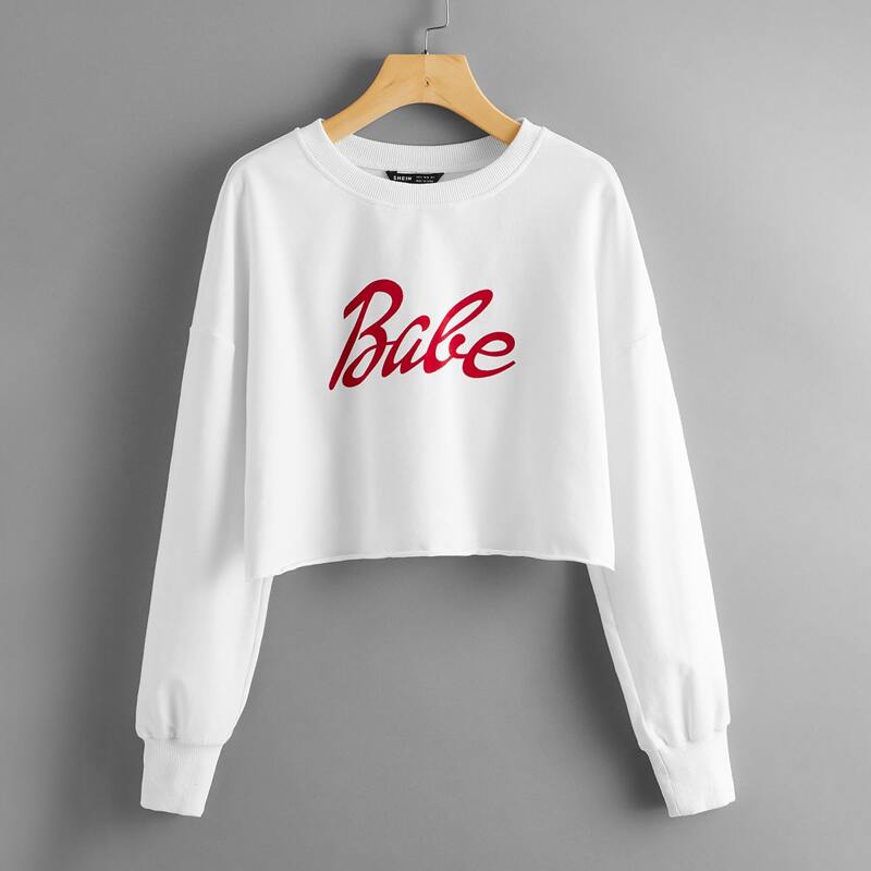 

Drop Shoulder Letter Graphic Crop Pullover, White