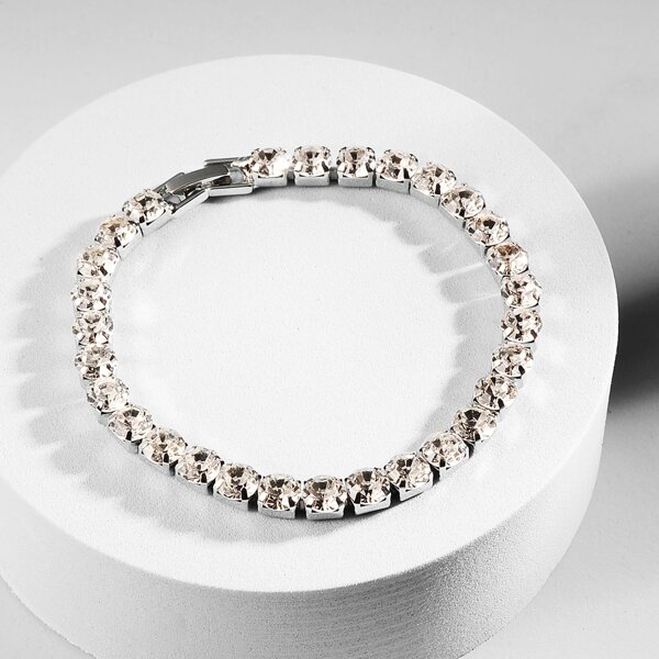 

Men Rhinestone Decor Bracelet, Silver