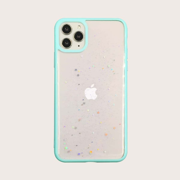 

1pc Glitter Clear iPhone Case, Green clear