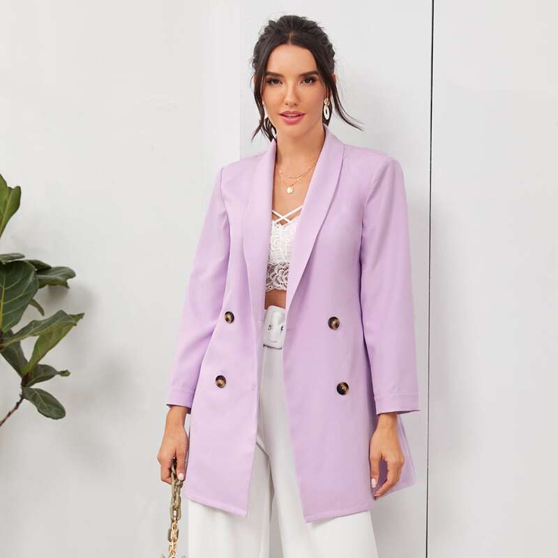 

Shawl Collar Double Breasted Blazer, Lilac purple