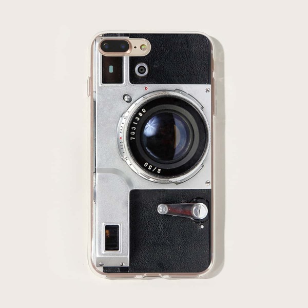 

1pc Camera Pattern iPhone Case, Black
