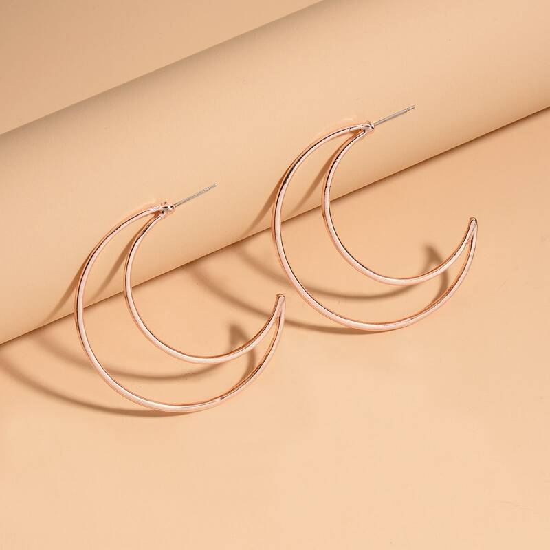 

Hollow Out Moon Design Cuff Hoop Earrings, Gold