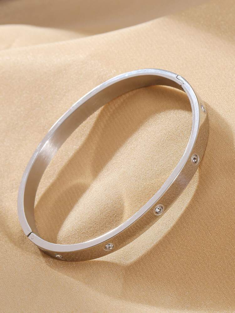 Stainless Steel Rhinestone Bangle | SHEIN USA