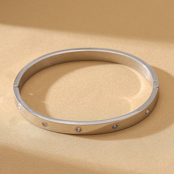 

Stainless Steel Rhinestone Bangle, Silver