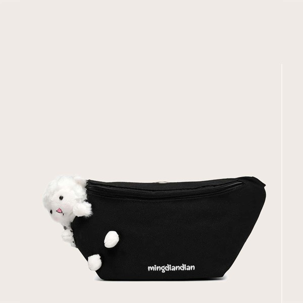 

Girls Cartoon Decor Fanny Pack, Black