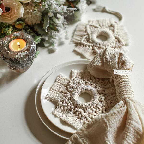 

1pc Woven Tassel Placemat, Beige