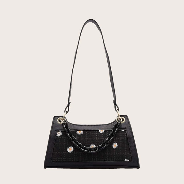 

Girls Daisy Floral Graphic Baguette Bag, Black