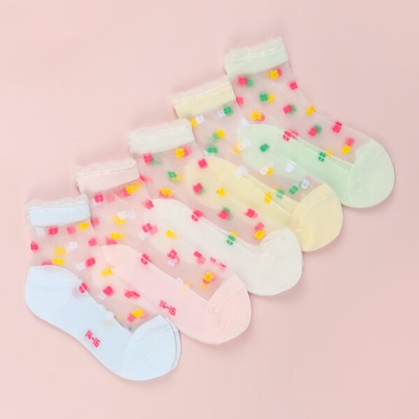 

5pairs Baby Floral Pattern Mesh Socks, Multicolor