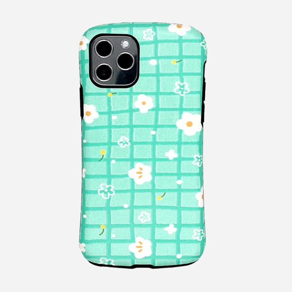 

1pc Flower Print Plaid iPhone Case, Mint green