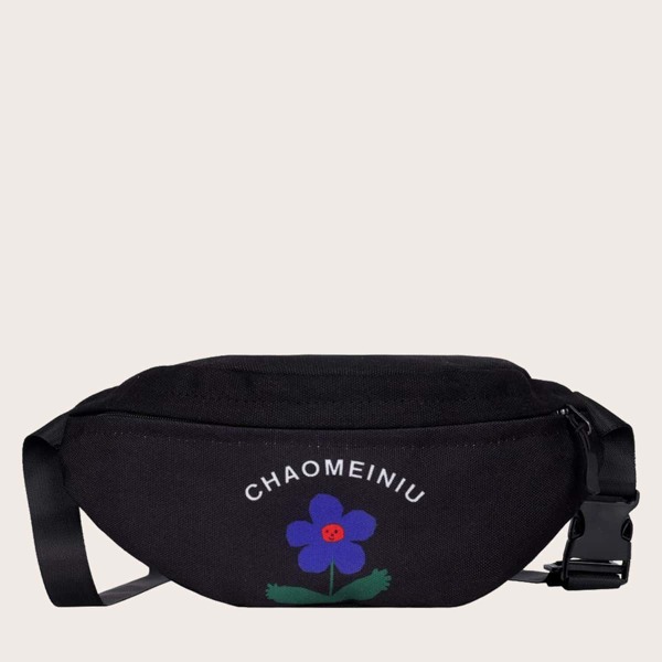 

Girls Floral Graphic Fanny Pack, Black