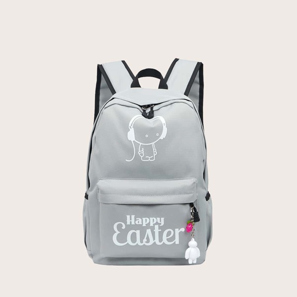 

Men Cartoon Graphic Backpack, Grey