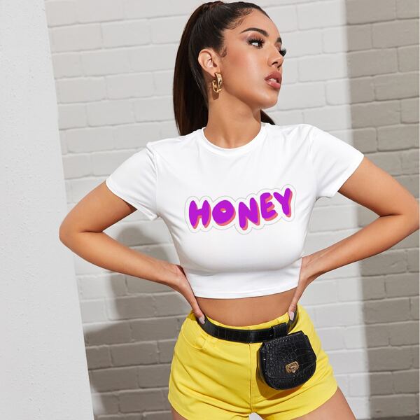 

Letter Graphic Crop Slim Tee, White