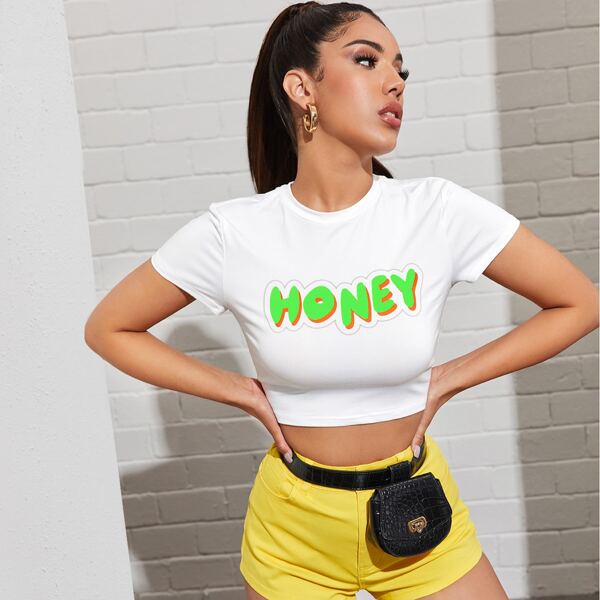 

Letter Graphic Crop Slim Tee, White