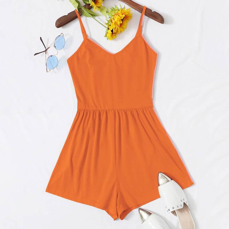 

Wide Leg Solid Cami Romper, Orange bright