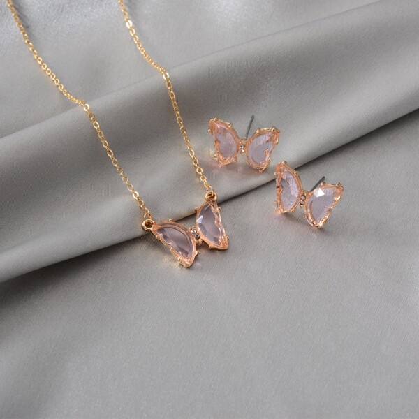 

3pcs Butterfly Design Jewelry Set, Pink