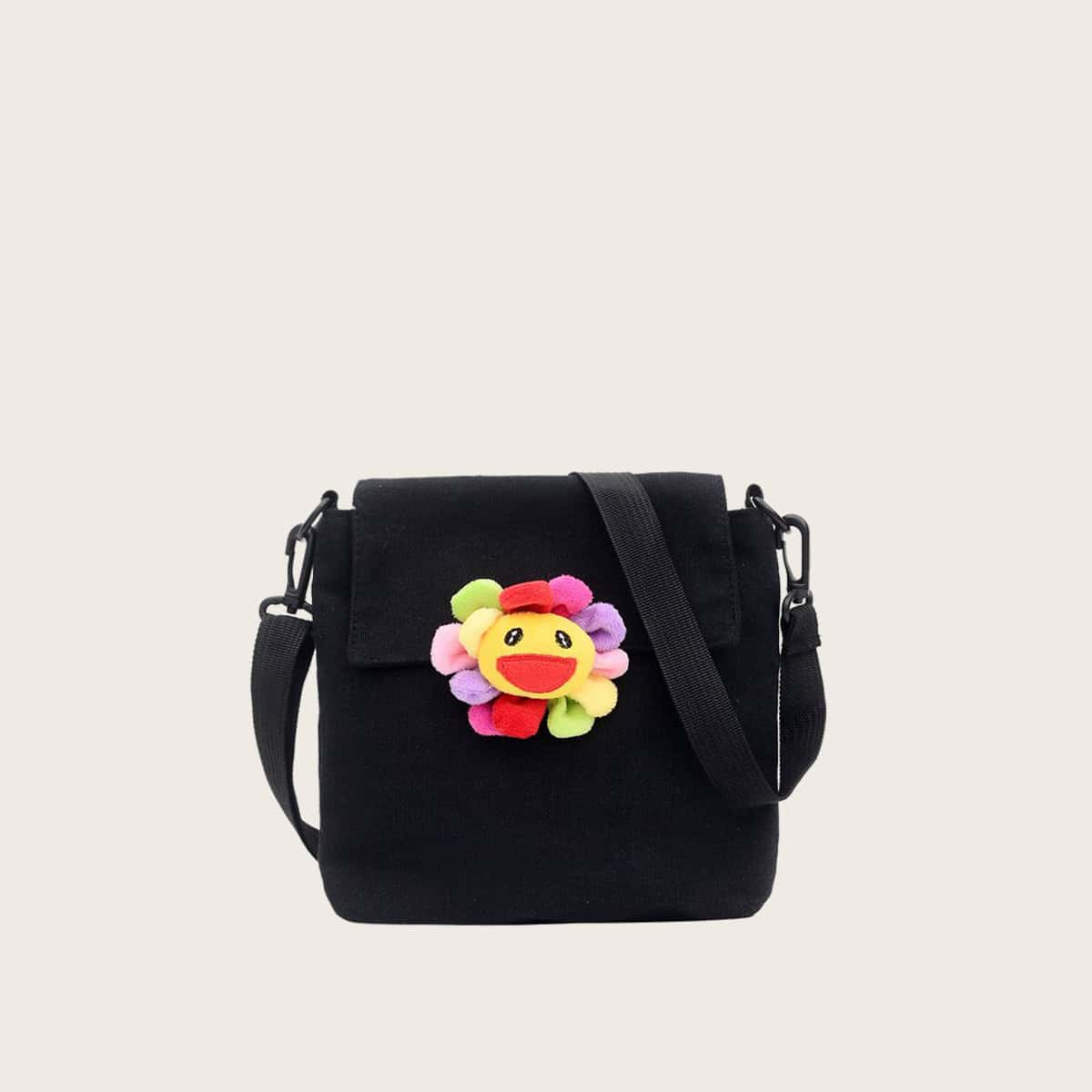 

Floral Canvas Crossbody Bag, Black