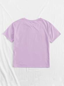 SHEIN EZwear Letter Graphic Top - Lilac Purple - View 2