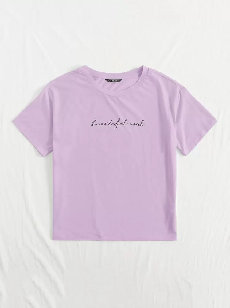 SHEIN EZwear Top con estampado de letra - Lila Púrpura - Añade 3