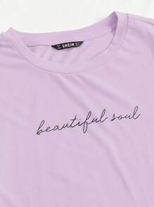 SHEIN EZwear Letter Graphic Top - Lilac Purple - View 4