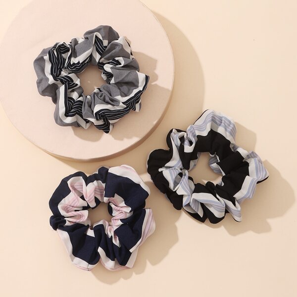 

3pcs Striped Pattern Scrunchie, Multicolor