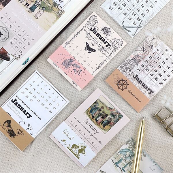 

12sheets Mixed Pattern Random Calendar Card, Multicolor