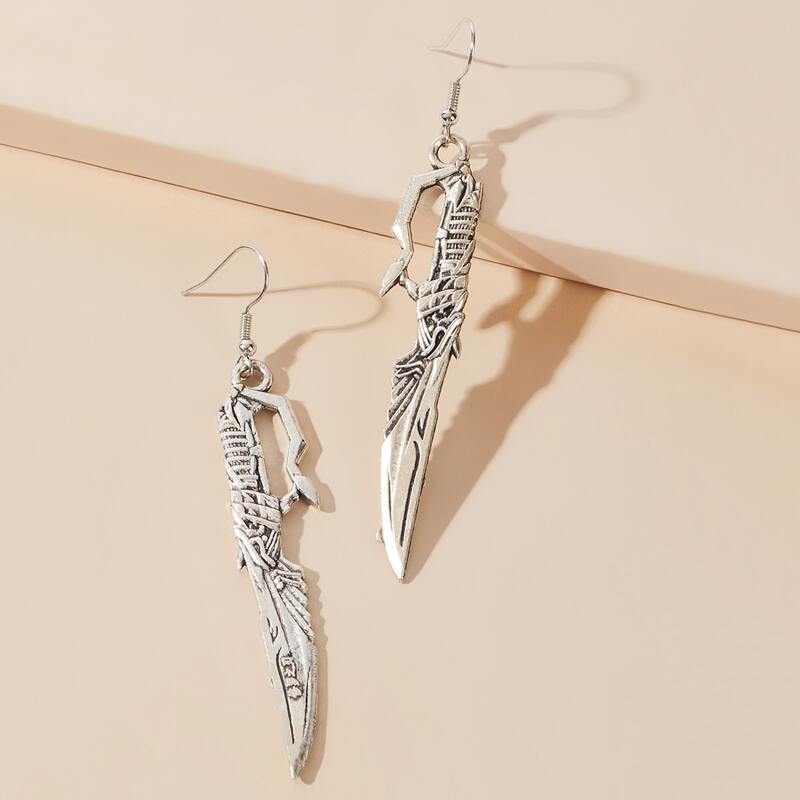 

Sword Drop Earrings, Silver