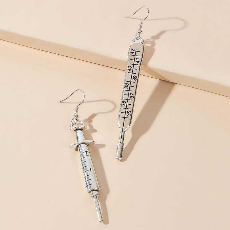 

Thermometer Mismatched Drop Earrings, Silver