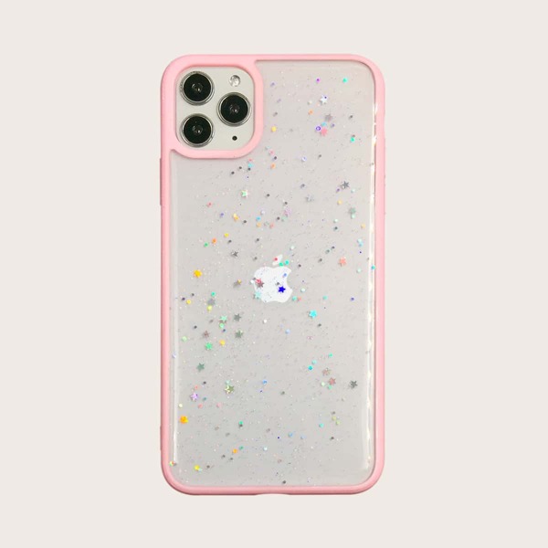

1pc Glitter Clear iPhone Case, Pink clear