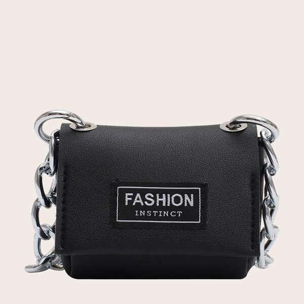 

Girls Letter Graphic Chain Crossbody Bag, Black