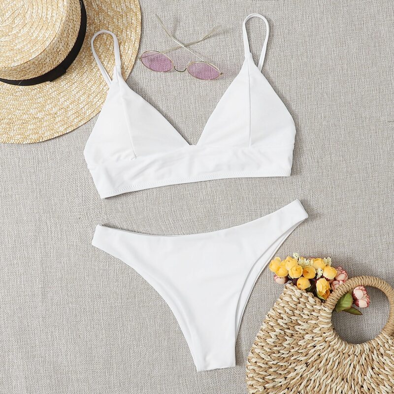 

Plain Seam Detail Bikini Swimsuit, White
