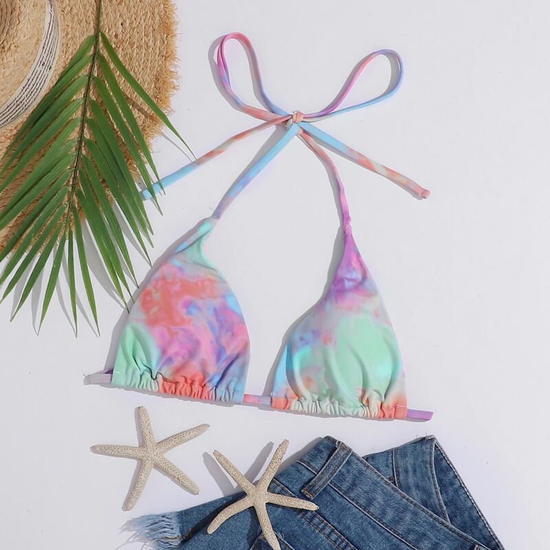 

Tie Dye Triangle Halter Bikini Top, Multicolor