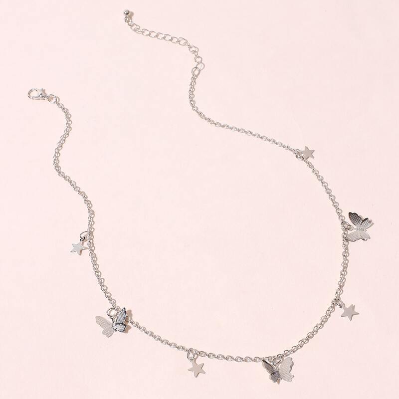 

Star & Butterfly Chain Choker, Silver