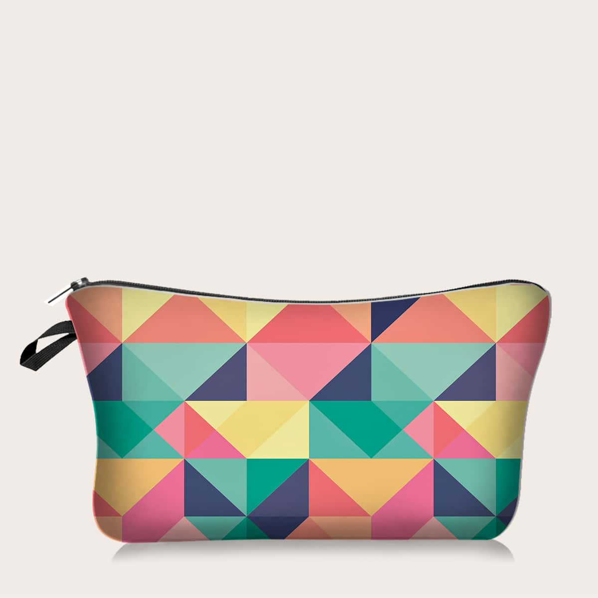 

1pc Colorblock Geometric Print Makeup Bag, Multicolor