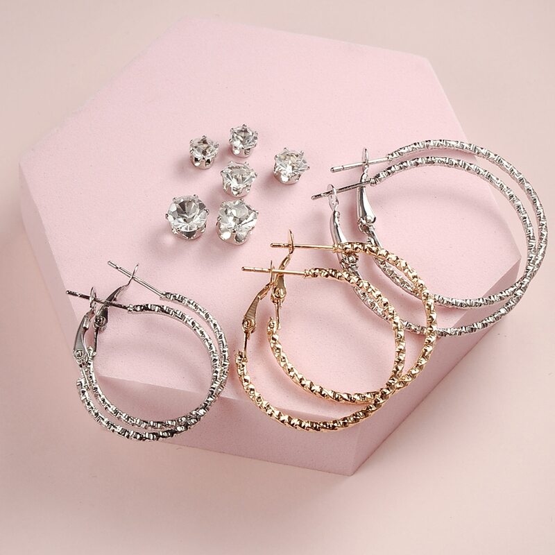 

6pairs Rhinestone Decor Earrings, Multicolor