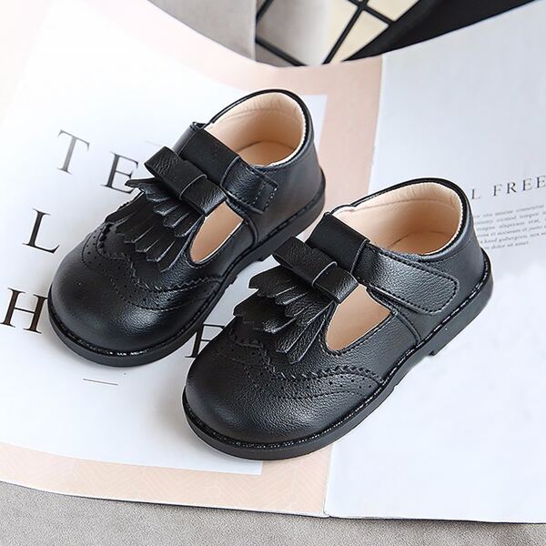 

Балетки на липучке с бахромой для девочек, Чёрный