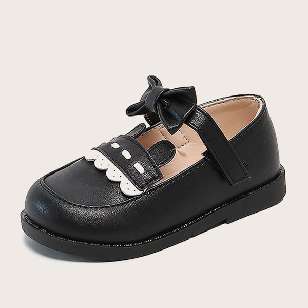 

Toddler Girls Bow Decor Velcro Strap Flats, Black