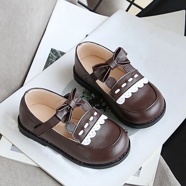 

Toddler Girls Bow Decor Velcro Strap Flats, Brown