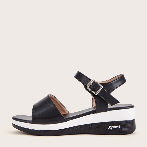 

Open Toe Buckle Strap Wedges, Black